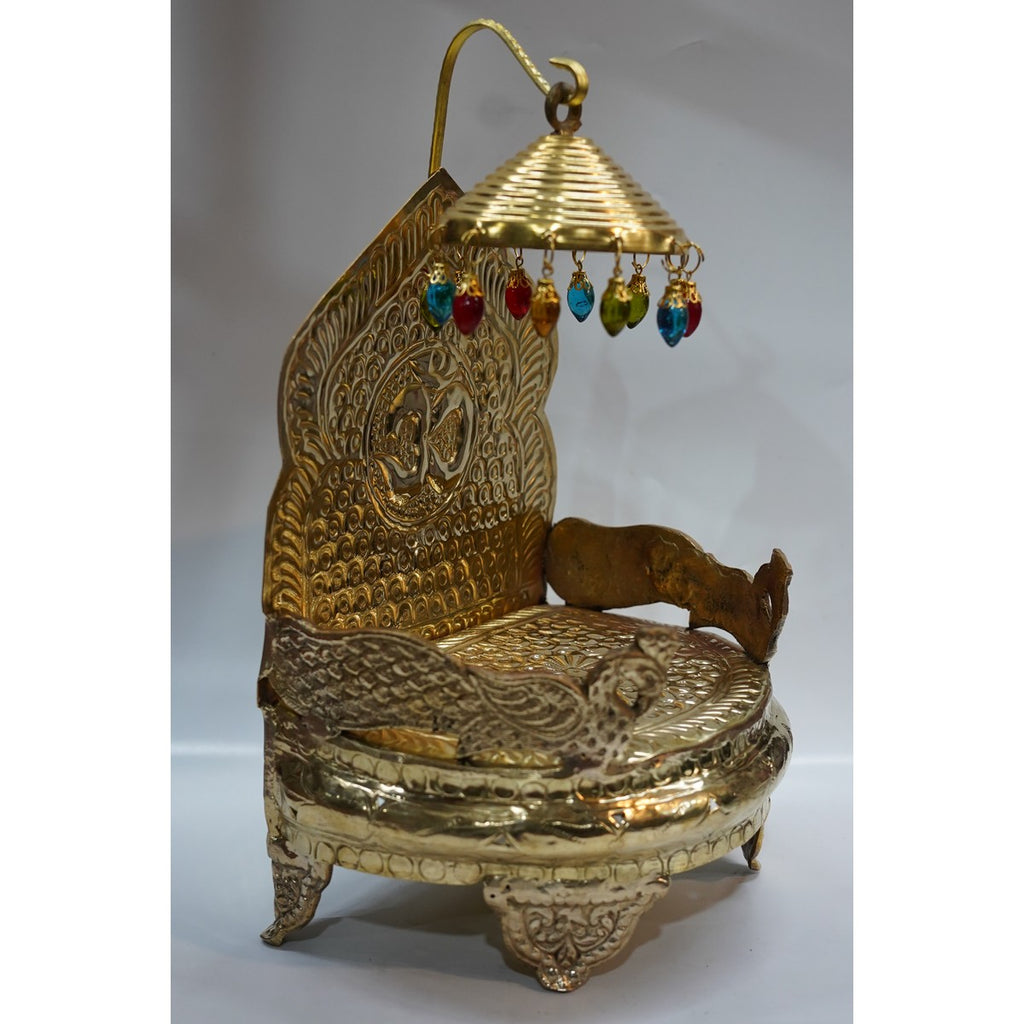 Handcrafted Brass Singhasan with Om Design | Premium Pooja Chowki for Laddu Gopal & Idols