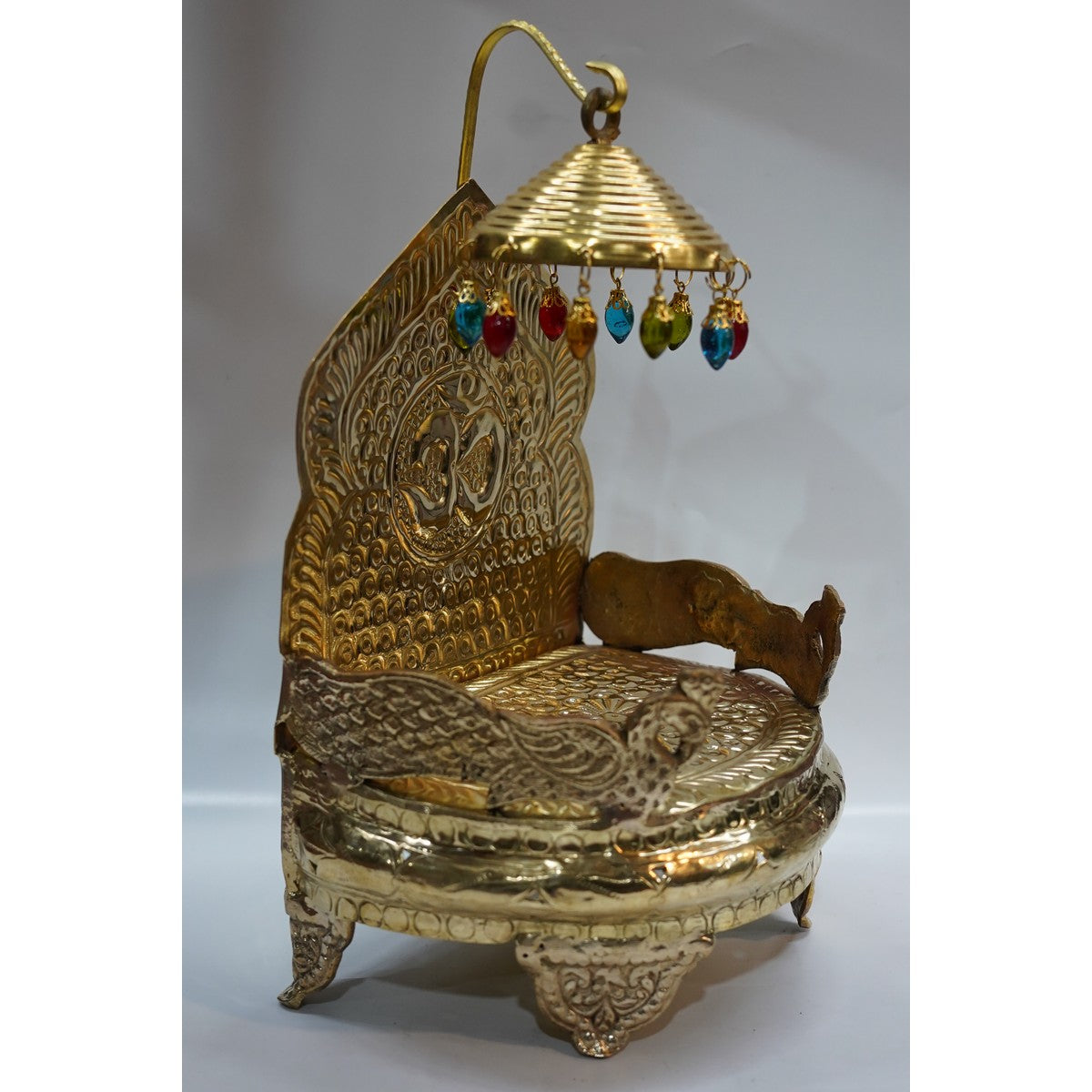 Handcrafted Brass Singhasan with Om Design | Premium Pooja Chowki for Laddu Gopal & Idols