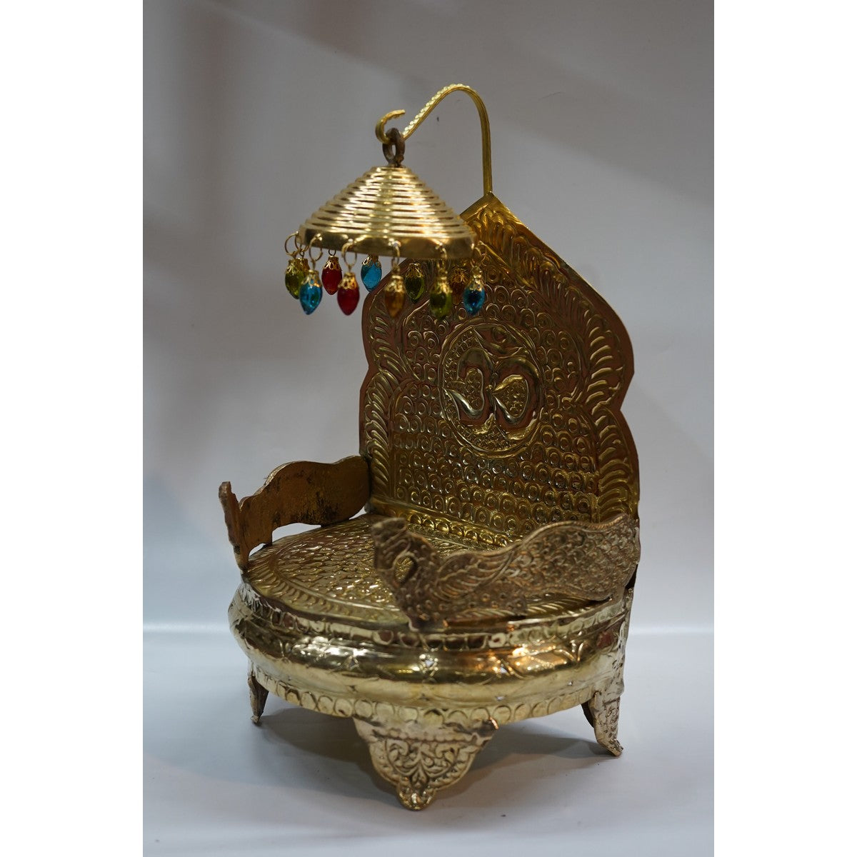 Handcrafted Brass Singhasan with Om Design | Premium Pooja Chowki for Laddu Gopal & Idols