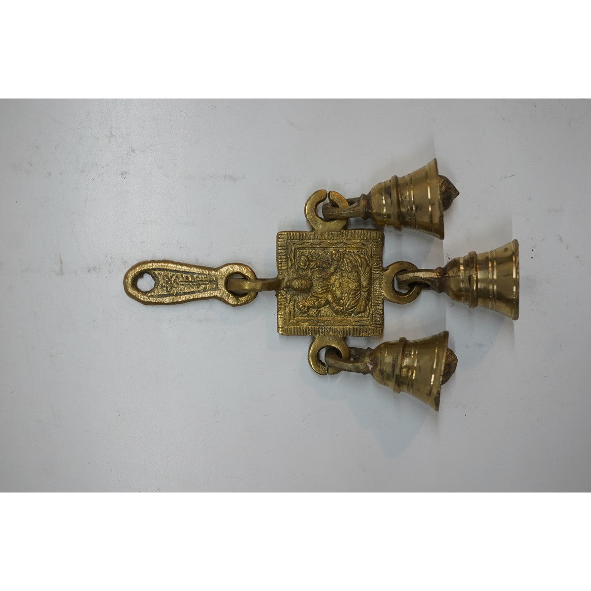 Handcrafted Brass Triple Bell Hanging for Temple & Home Decor