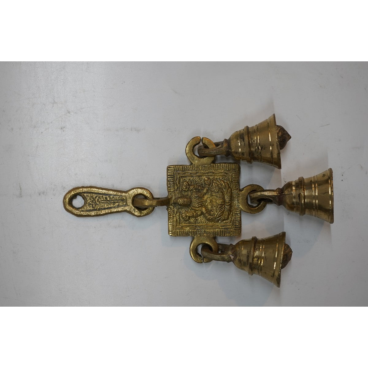 Handcrafted Brass Triple Bell Hanging for Temple & Home Decor