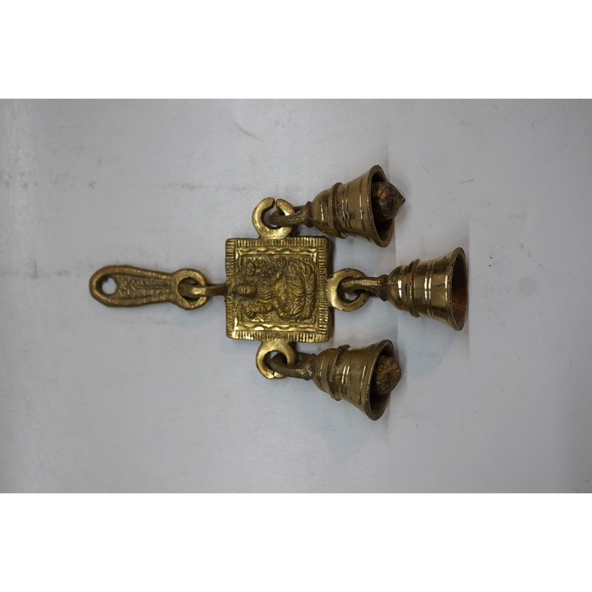 Handcrafted Brass Triple Bell Hanging for Temple & Home Decor