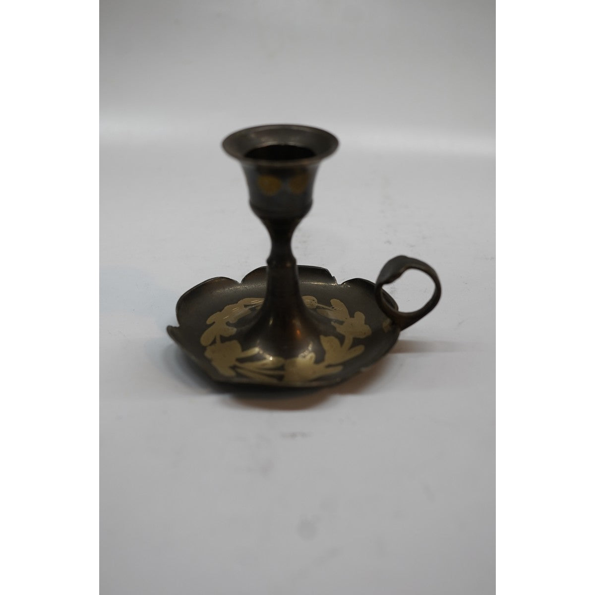 Handcrafted Brass Candle Stand with Floral Engraving