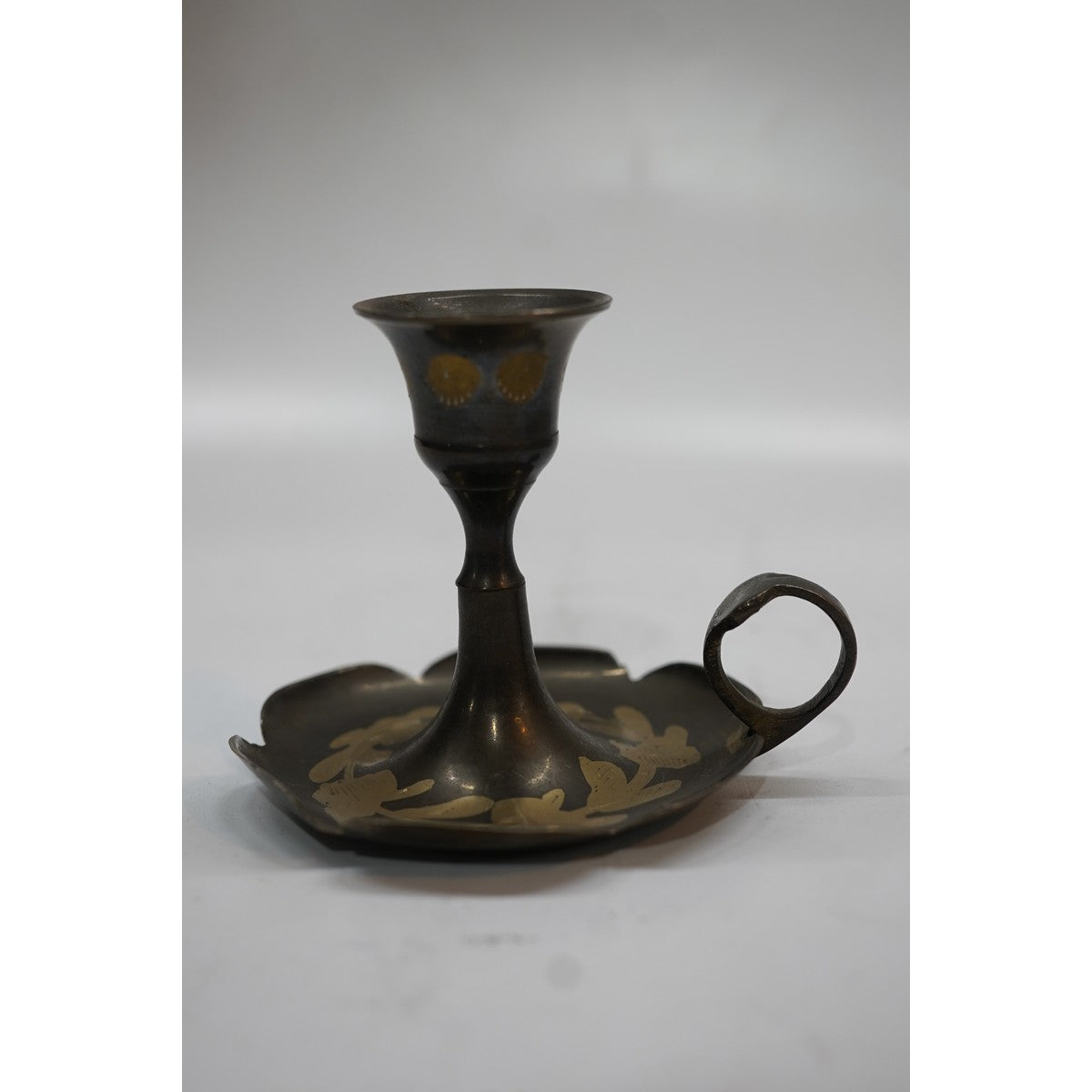 Handcrafted Brass Candle Stand with Floral Engraving