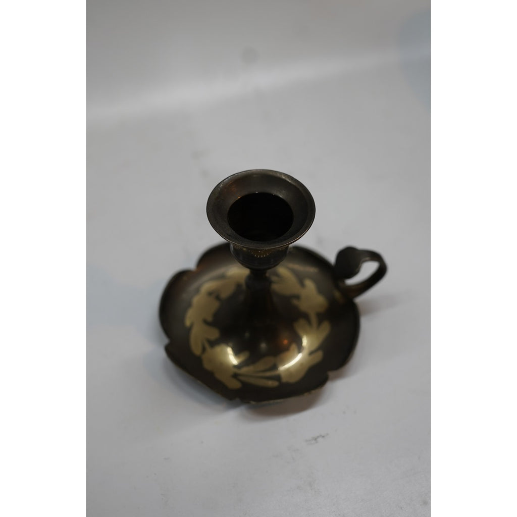 Handcrafted Brass Candle Stand with Floral Engraving