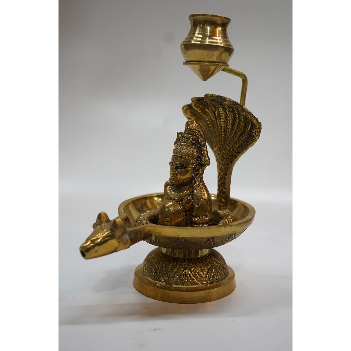 Handcrafted Brass Sheshnaag Shivling Abhishek Stand with Jal Kalash