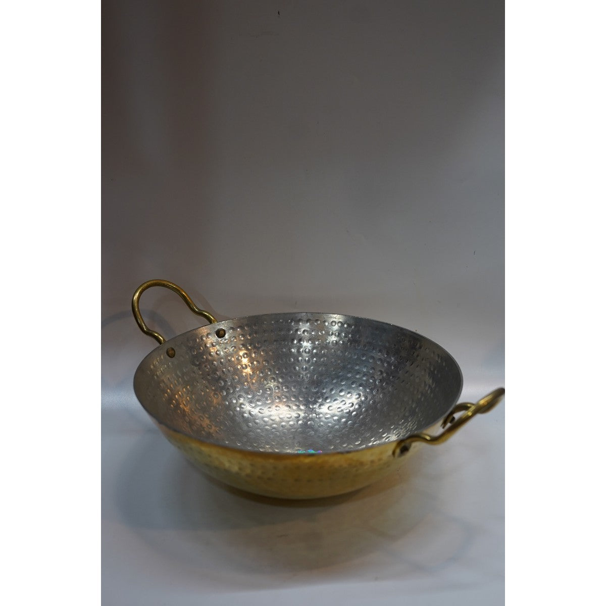 Handcrafted Hammered Brass Kadhai with Dual Handles