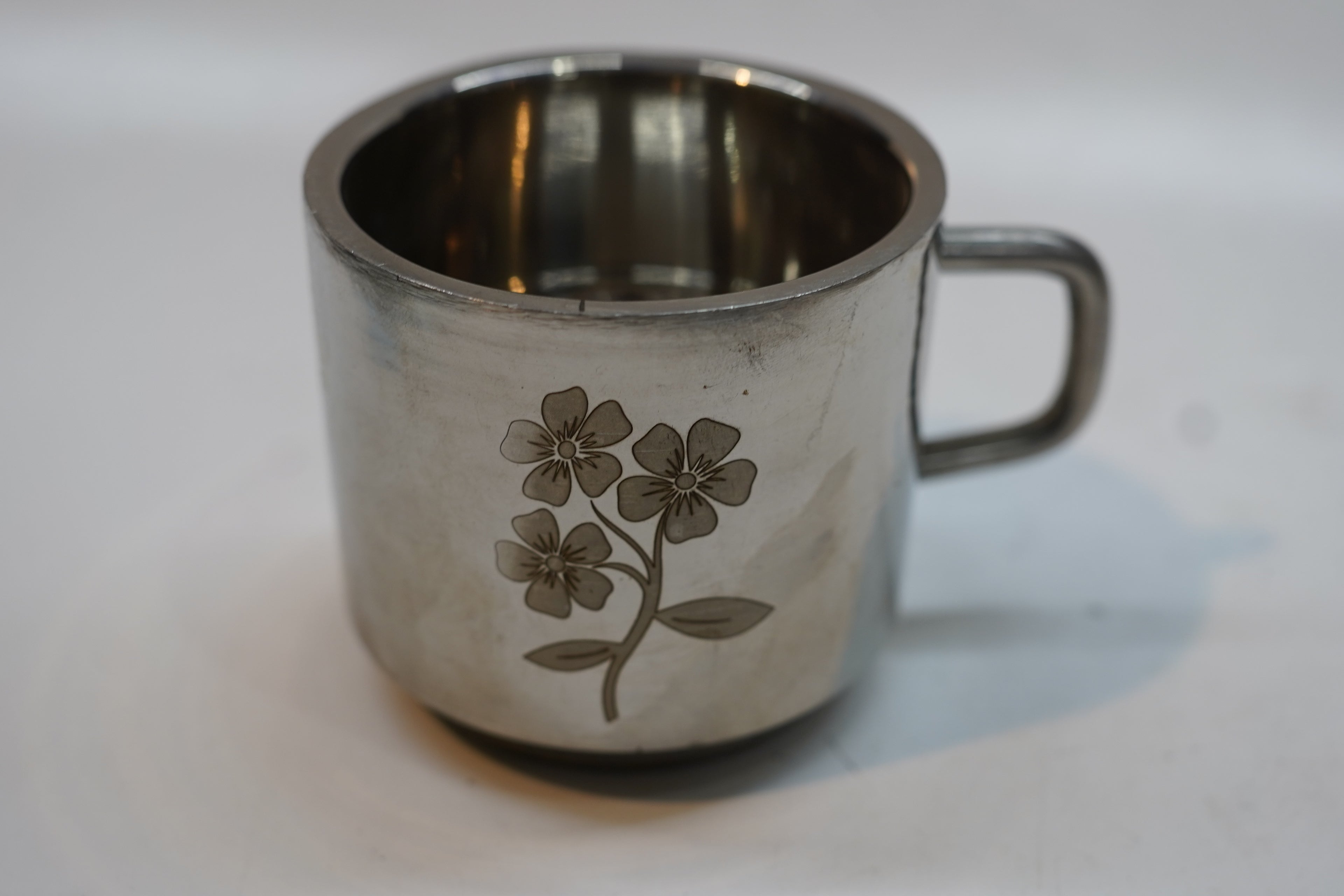 Floral Engraved Stainless Steel Tea and Coffee Mug