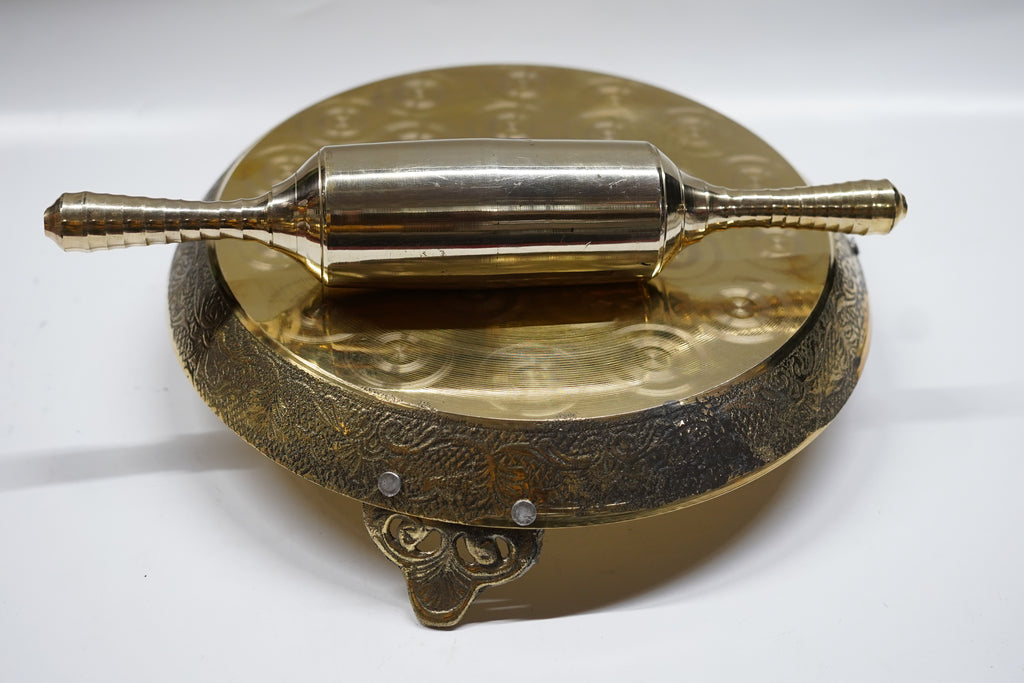 Premium Brass Chakla for Roti and Chapati | Pure Pital Rolling Board with Designer Carved Legs | Traditional Heavy Duty Kitchenware