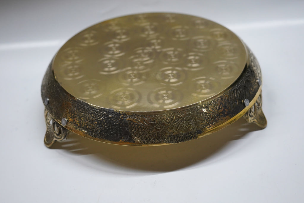 Premium Brass Chakla for Roti and Chapati | Pure Pital Rolling Board with Designer Carved Legs | Traditional Heavy Duty Kitchenware