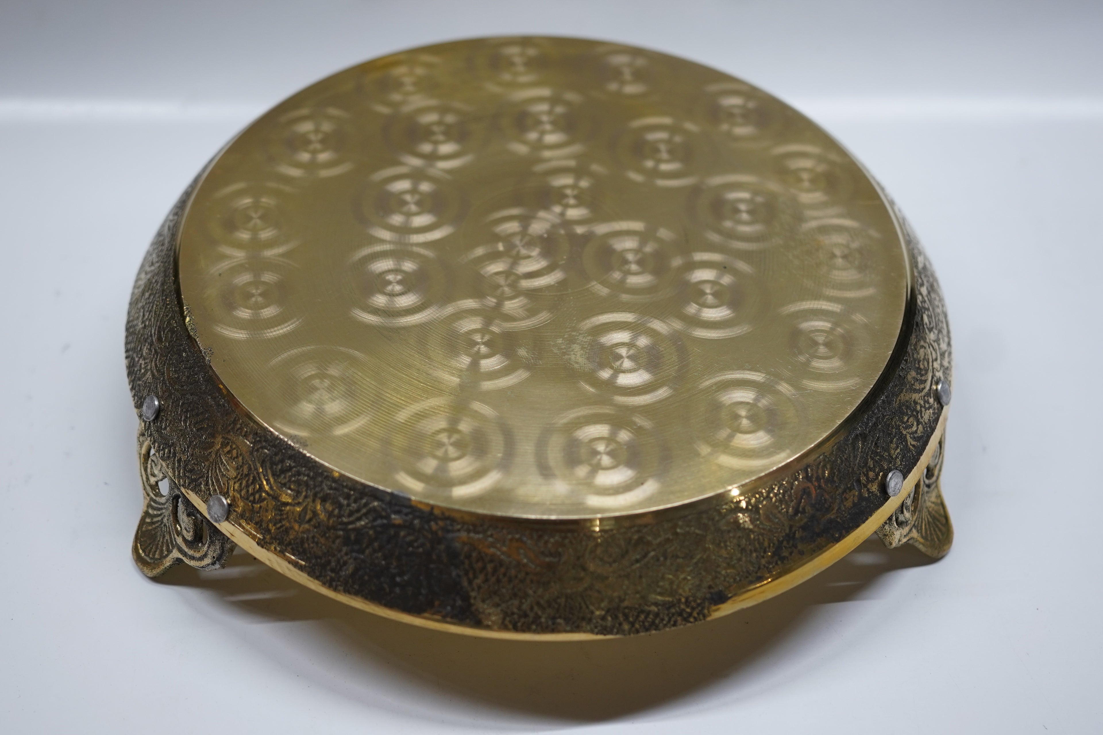 Premium Brass Chakla for Roti and Chapati | Pure Pital Rolling Board with Designer Carved Legs | Traditional Heavy Duty Kitchenware