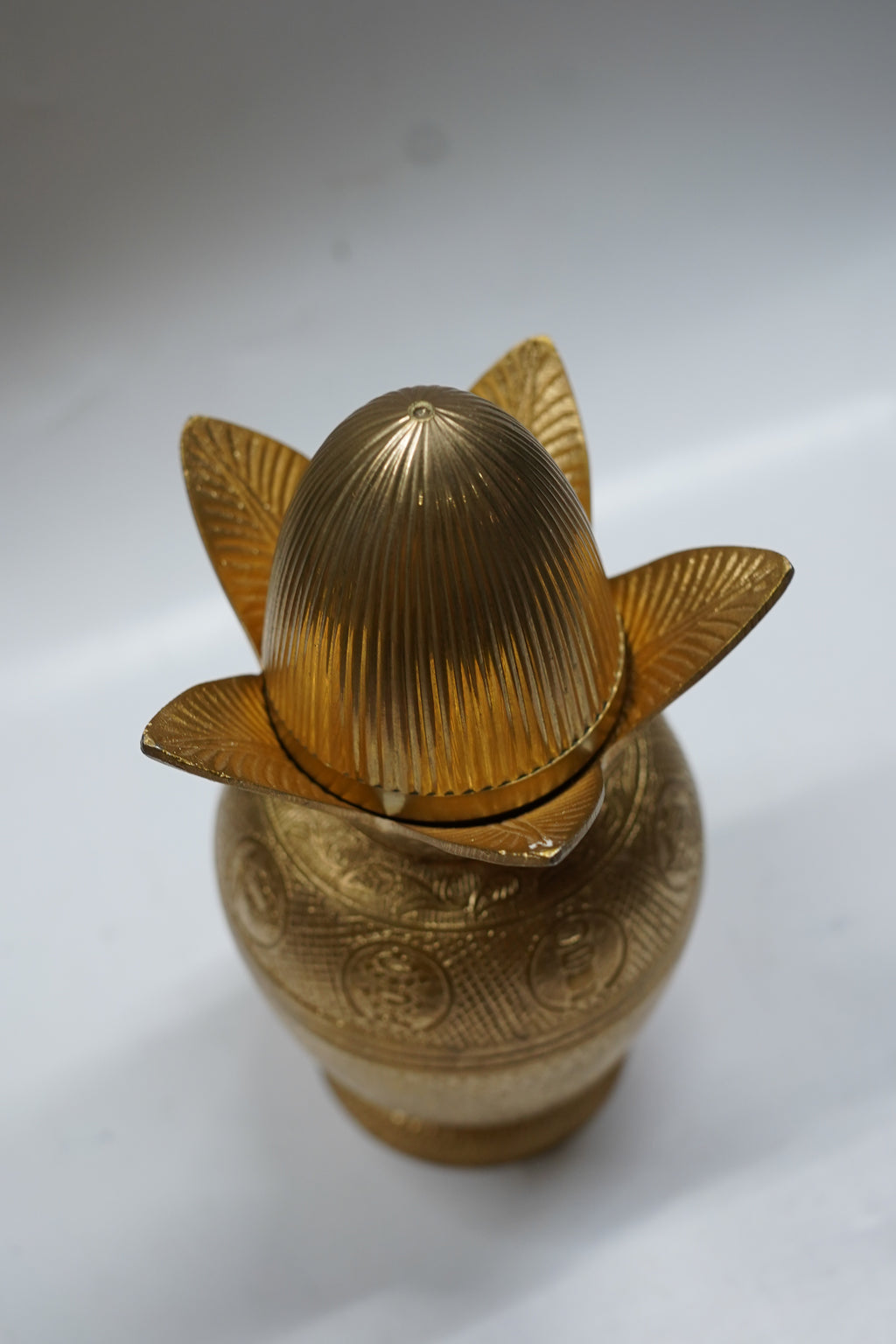 Pure Brass Handcrafted Mangal Kalash with Coconut & Mango Leaves - Intricately Carved Auspicious Pooja Lota for Home Temple, Festivals & Housewarming Gifting
