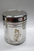 Luxury Stainless Steel Floral Laser-Engraved Kitchen Canister (Silver) - Designer Airtight Dabba with Rose Motif for Gifting & Premium Storage