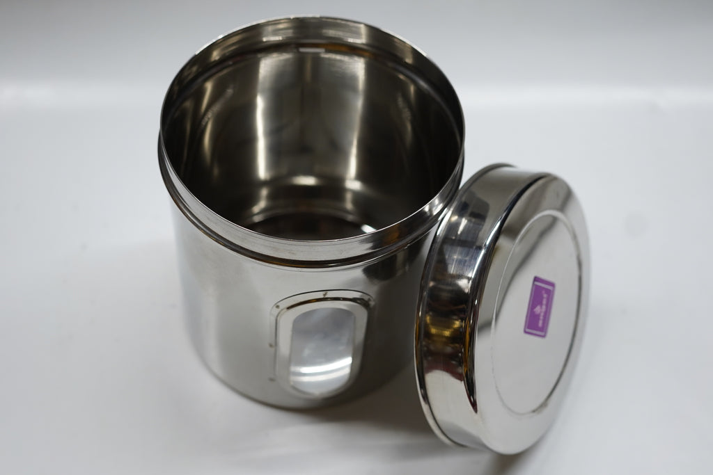 Premium Stainless Steel Airtight Kitchen Container with Transparent See-Through Window (Silver) - Ideal for Tea, Sugar, Coffee, Spices & Dry Fruits
