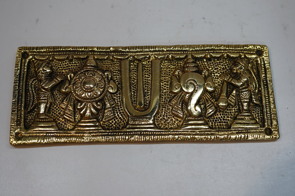 Antique Brass Tirupati Balaji Shanku Chakra Namam Wall Hanging Plaque