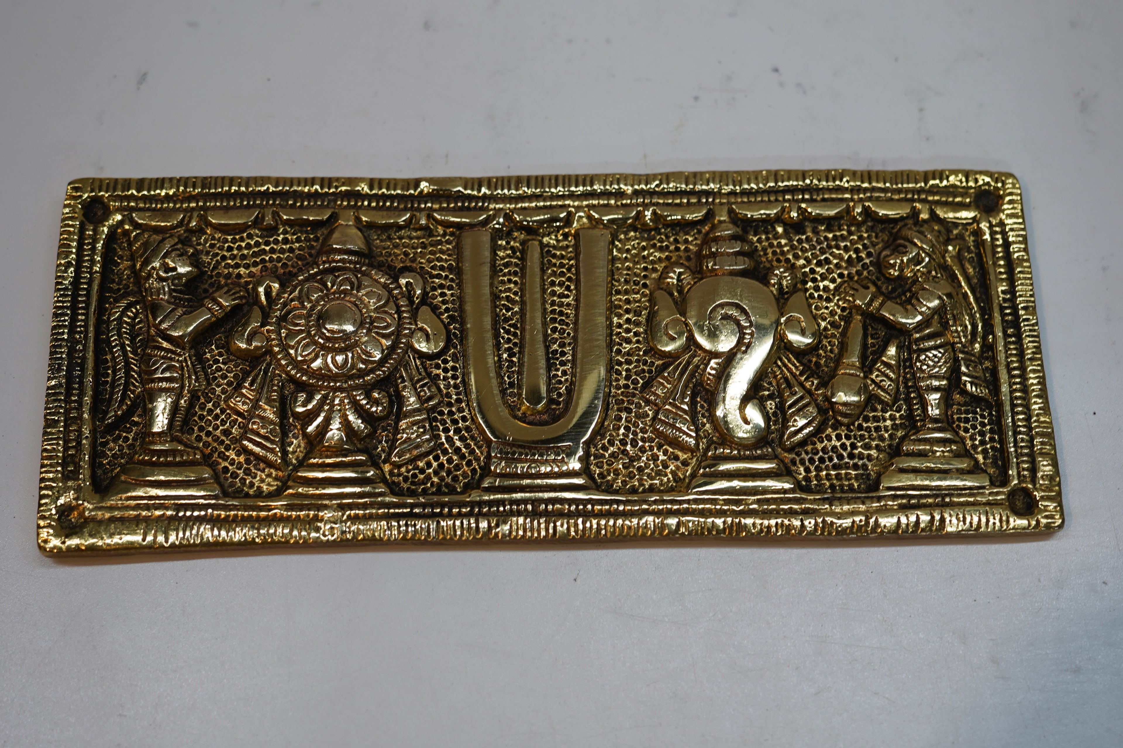 Antique Brass Tirupati Balaji Shanku Chakra Namam Wall Hanging Plaque