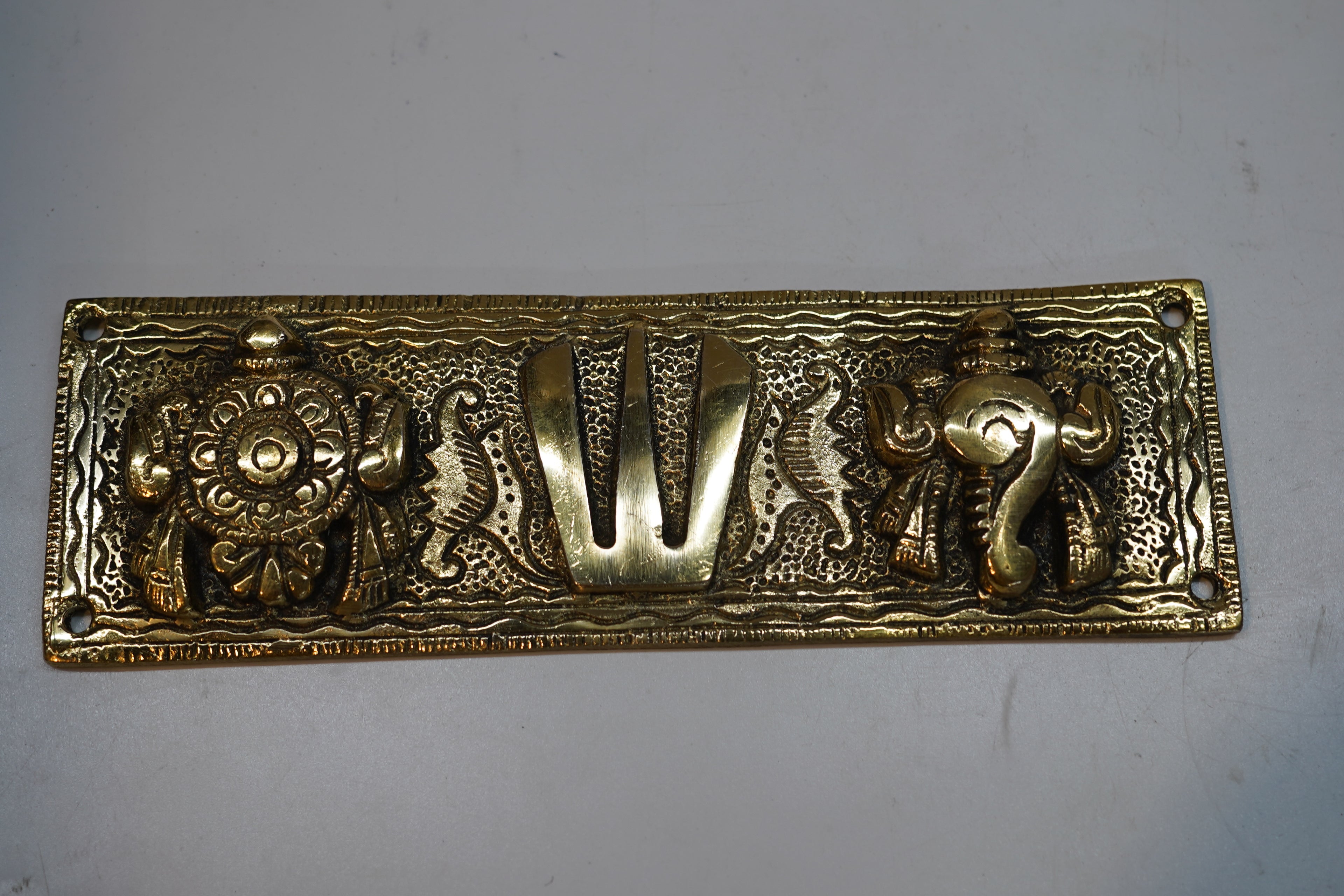Antique Brass Tirupati Balaji Shanku Chakra Namam Wall Hanging Plaque