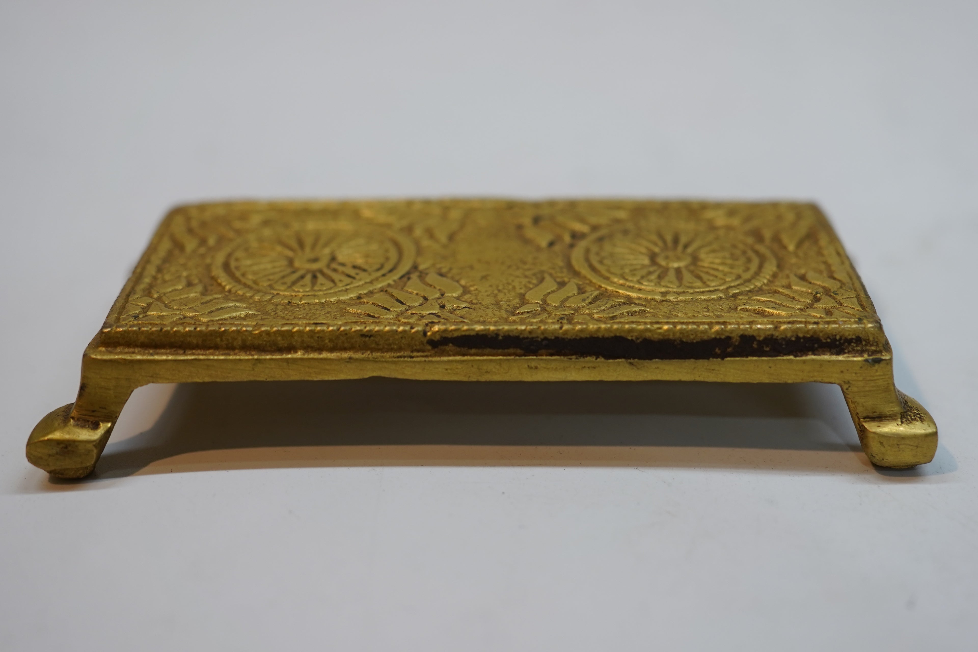 Antique Brass Pooja Chowki / Engraved Decorative Miniature Pedestal Stand