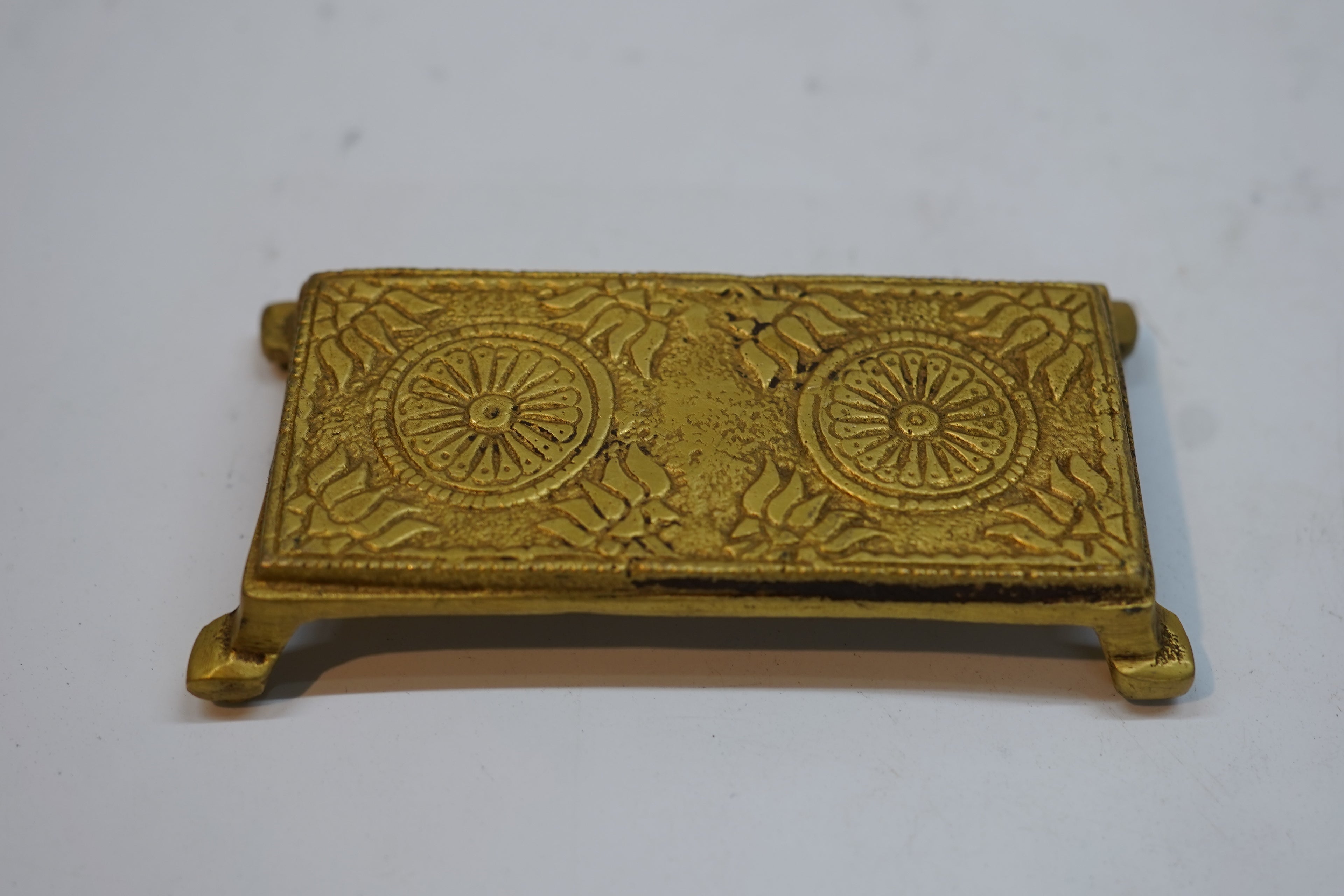 Antique Brass Pooja Chowki / Engraved Decorative Miniature Pedestal Stand