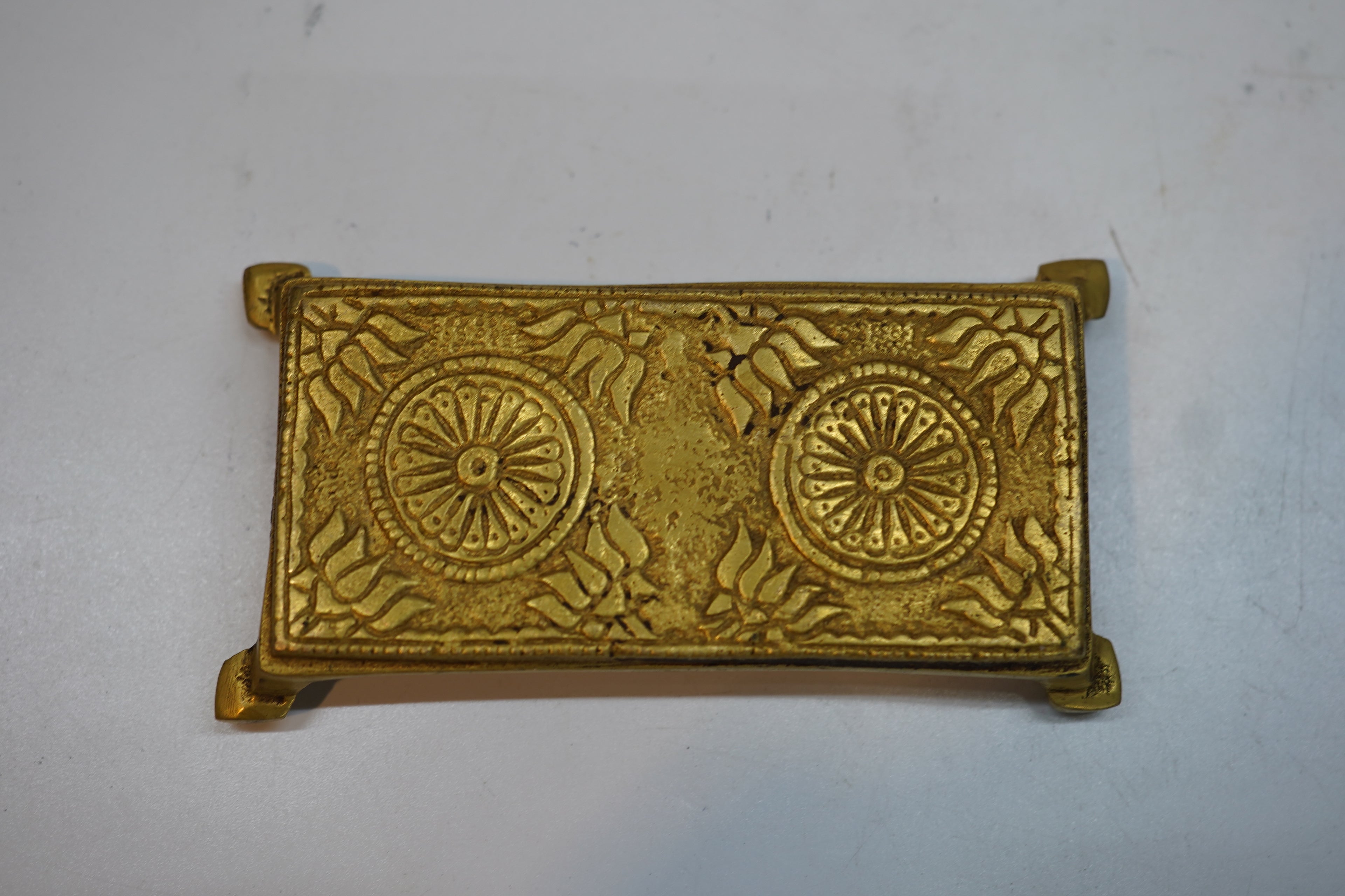 Antique Brass Pooja Chowki / Engraved Decorative Miniature Pedestal Stand