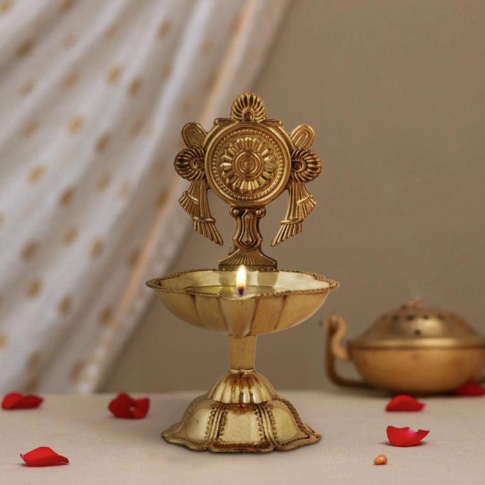 Antique Brass Diya Lamp with Traditional Decorative Design