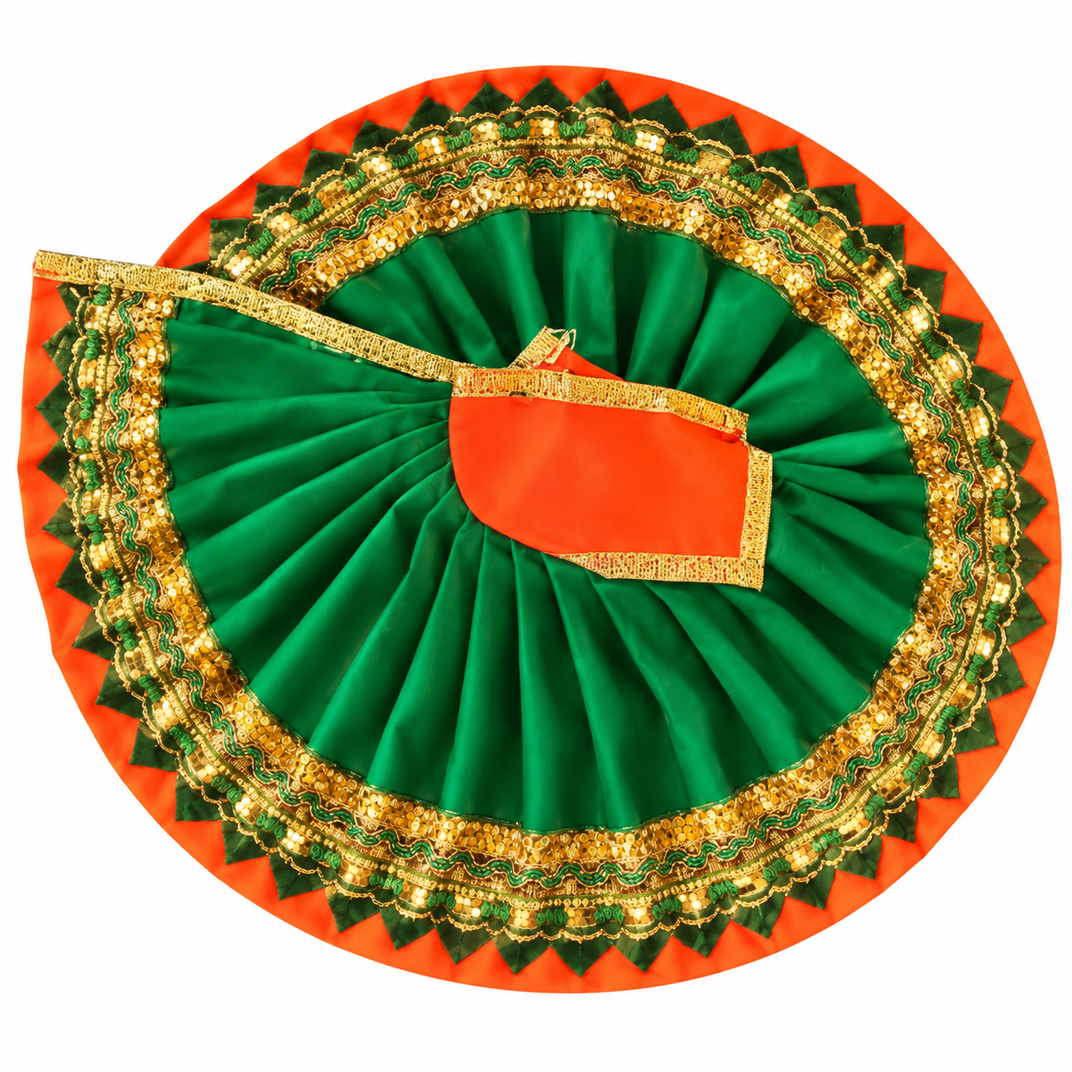 Green & Orange Designer Dress for Laddu Gopal | Golden Lace Krishna Ji Poshak