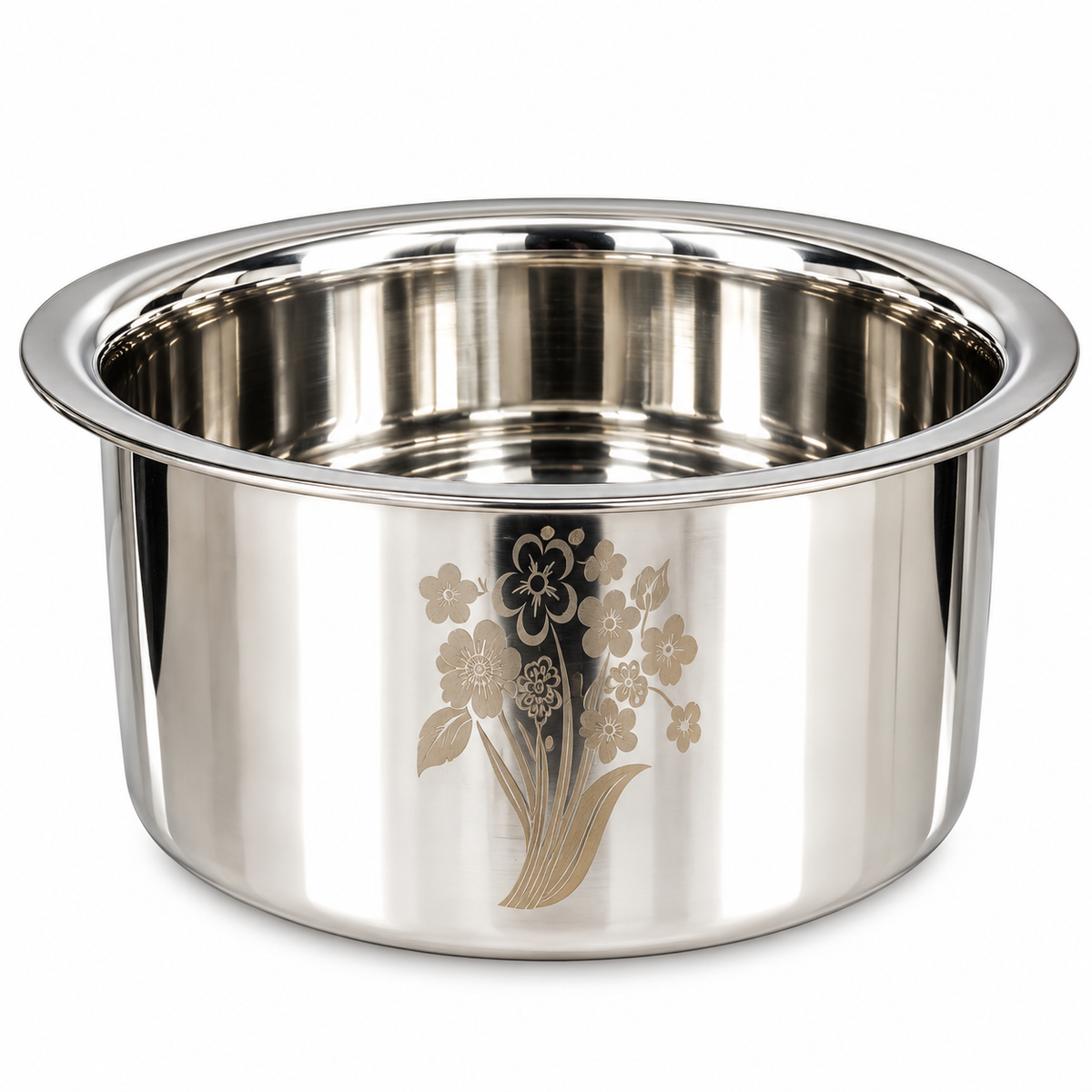 Premium Stainless Steel Deep Bowl with Floral Design | 850g