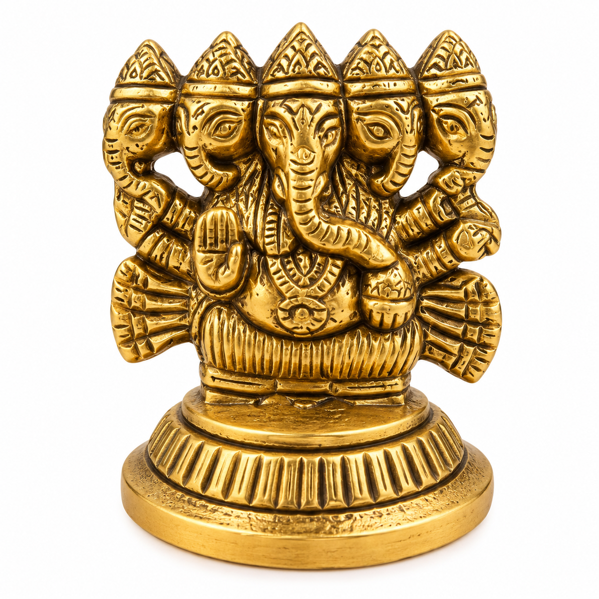 Brass Panchmukhi Ganesh Idol | Five Face Ganesha Murti for Pooja & Home Décor