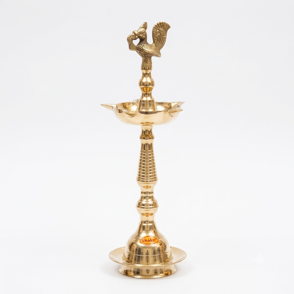 Brass Mayur Samai Diya / Traditional Peacock Brass Oil Lamp for Puja (Standard Size)
