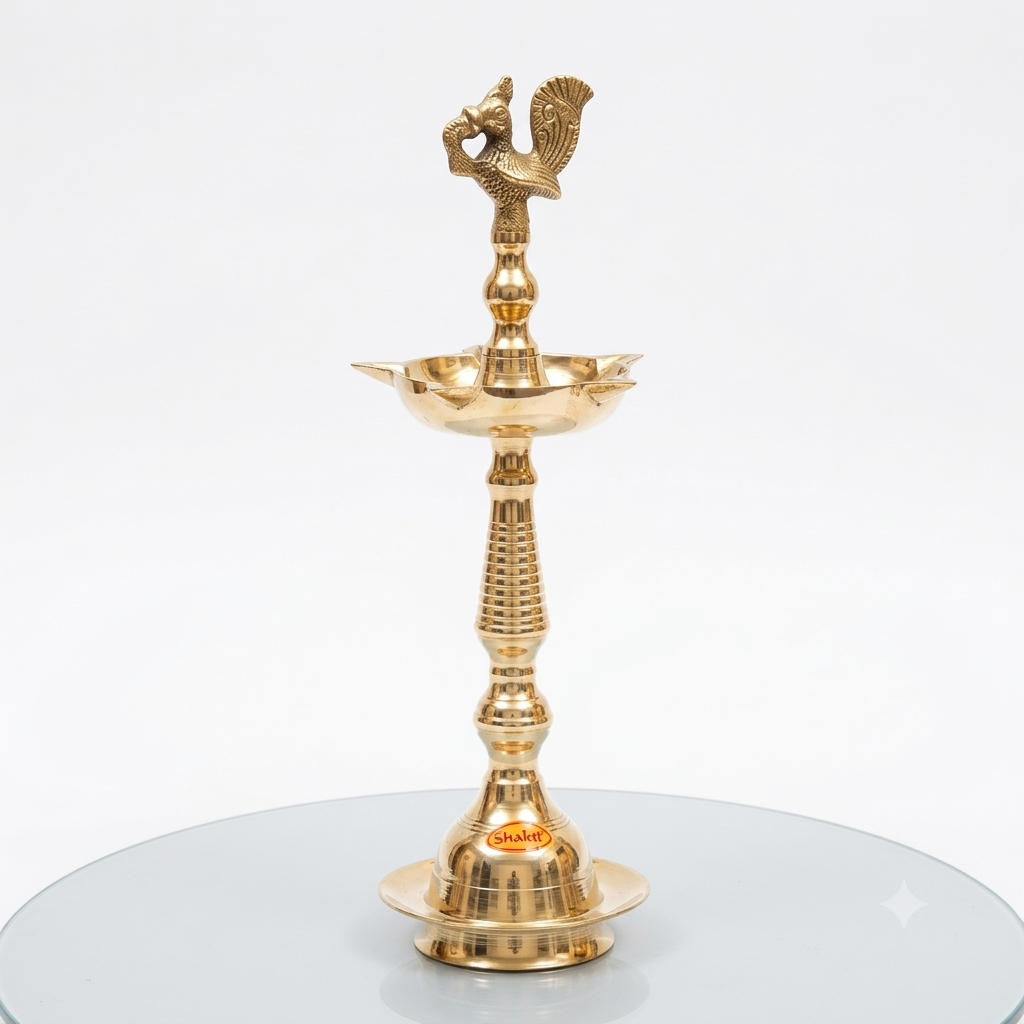 Brass Mayur Samai Diya / Traditional Peacock Brass Oil Lamp for Puja (Standard Size)