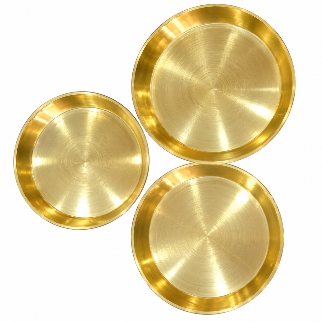 Premium Brass Mini Plate Set of 3 | 30 Gram Pital Pooja Plates |