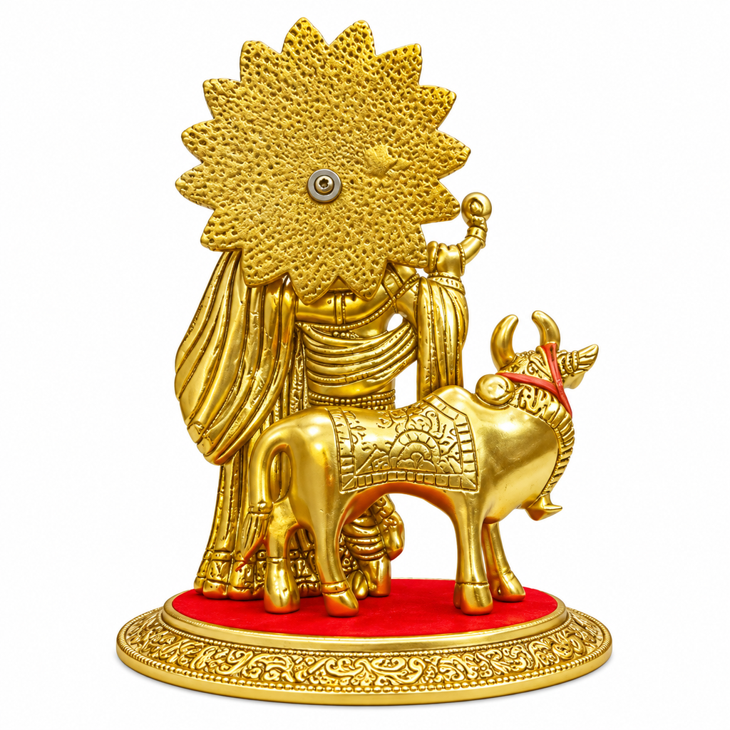 Brass Radha Krishna with Cow Idol