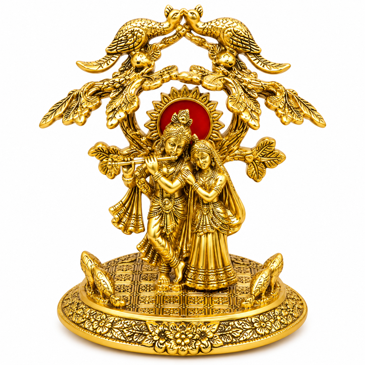 Gold Plated Radha Krishna Idol with Tree & Birds |