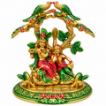 Gold Plated Radha Krishna Idol Under Tree with Parrots |