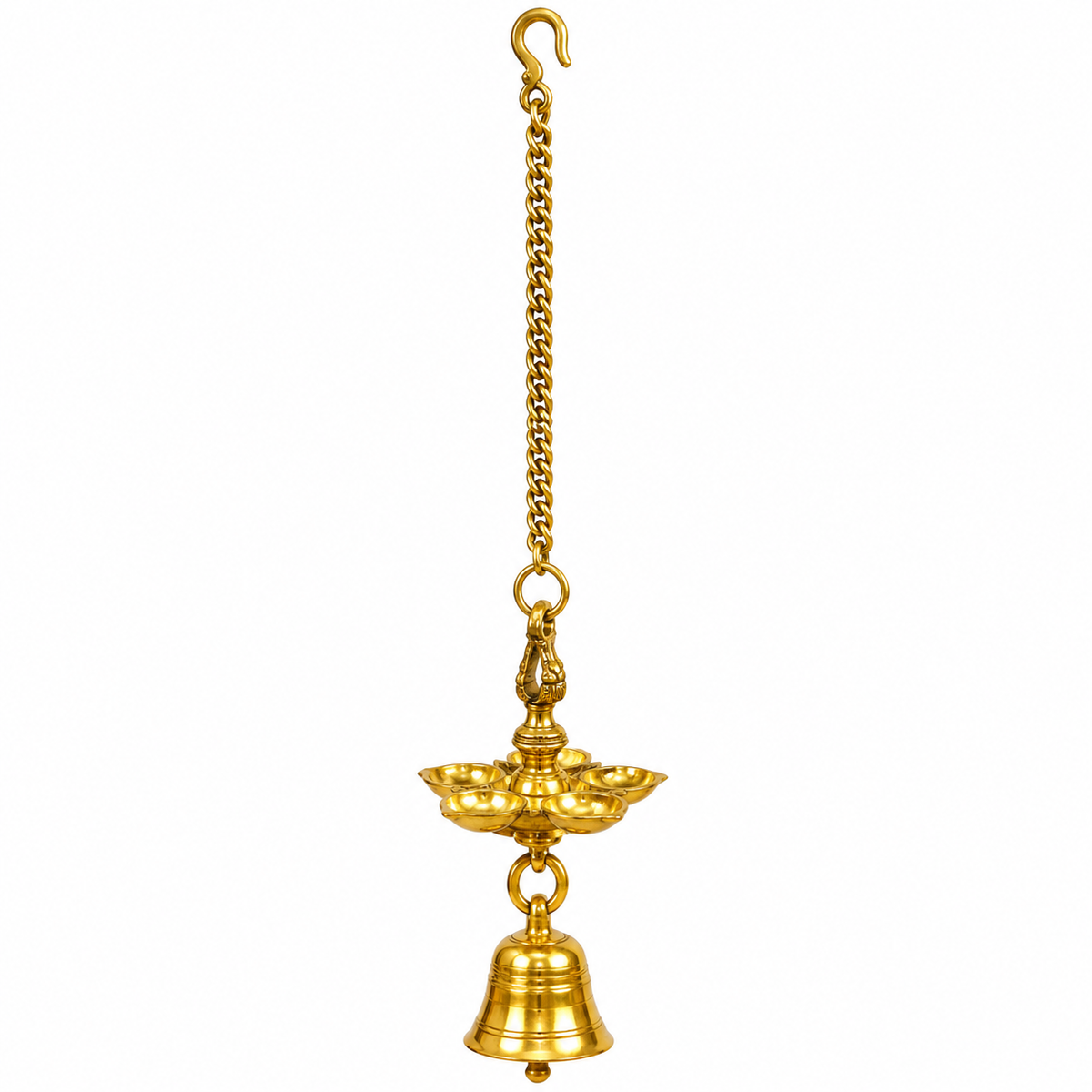 Premium Brass Peacock Hanging Diya with Bell