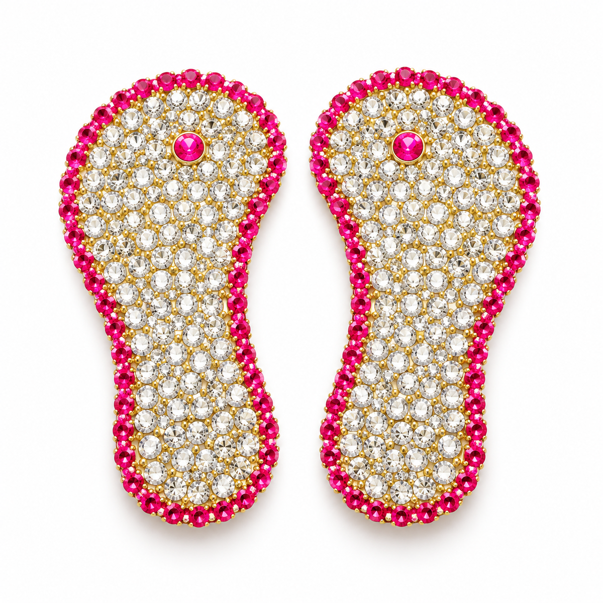 Pink & White Crystal Studded Golden Slippers for Kanha Ji | 1 Pair