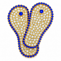 Royal Blue & White Crystal Studded Golden Slippers for Kanha Ji – 1 Pair