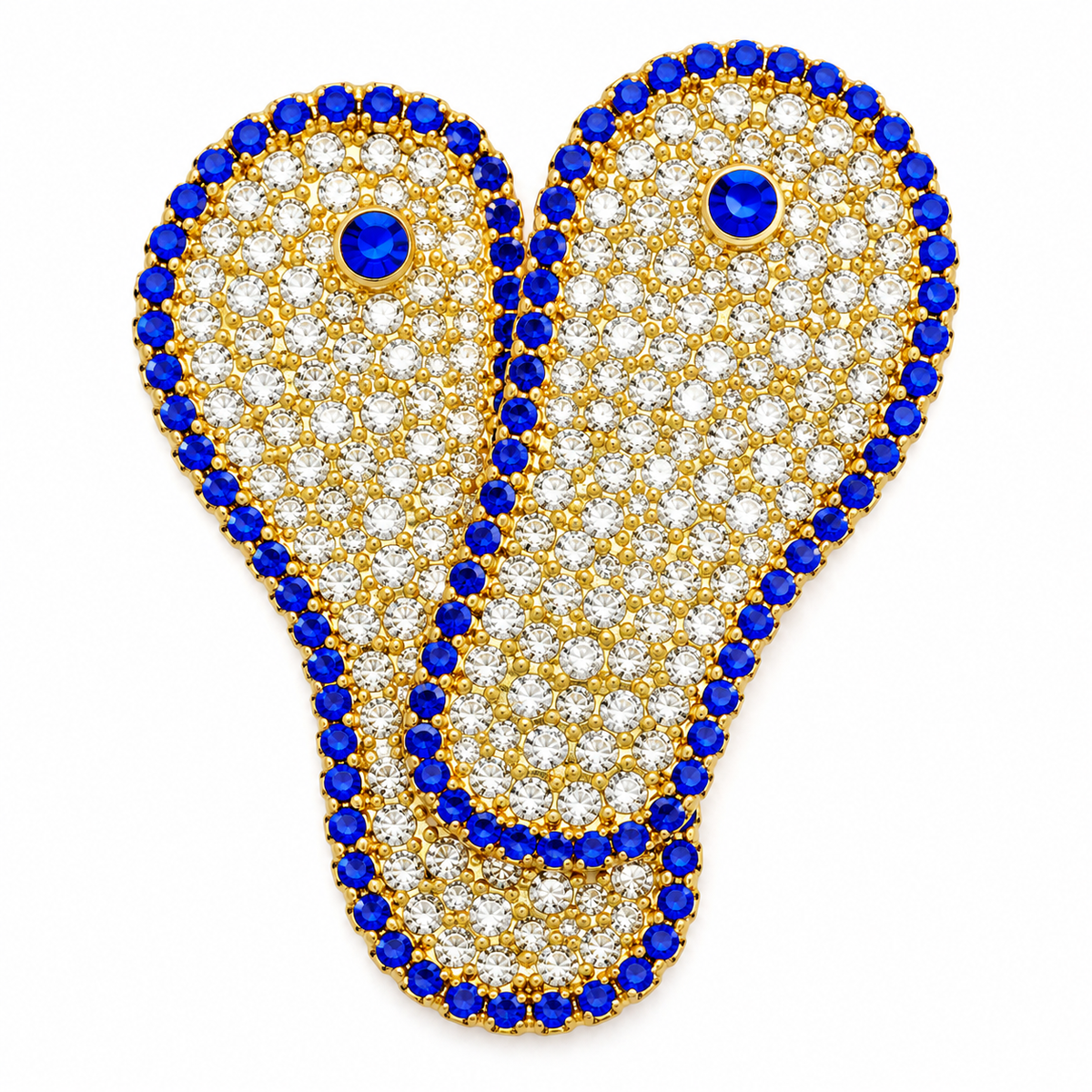 Royal Blue & White Crystal Studded Golden Slippers for Kanha Ji – 1 Pair
