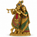 Premium Gold Plated Radha Krishna Idol with Flute