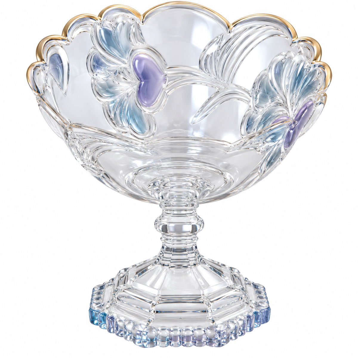 Premium Glass Pedestal Bowl with Floral Design