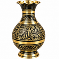 Premium Brass Flower Vase | Antique Golden Black Engraved Brass Flower Pot