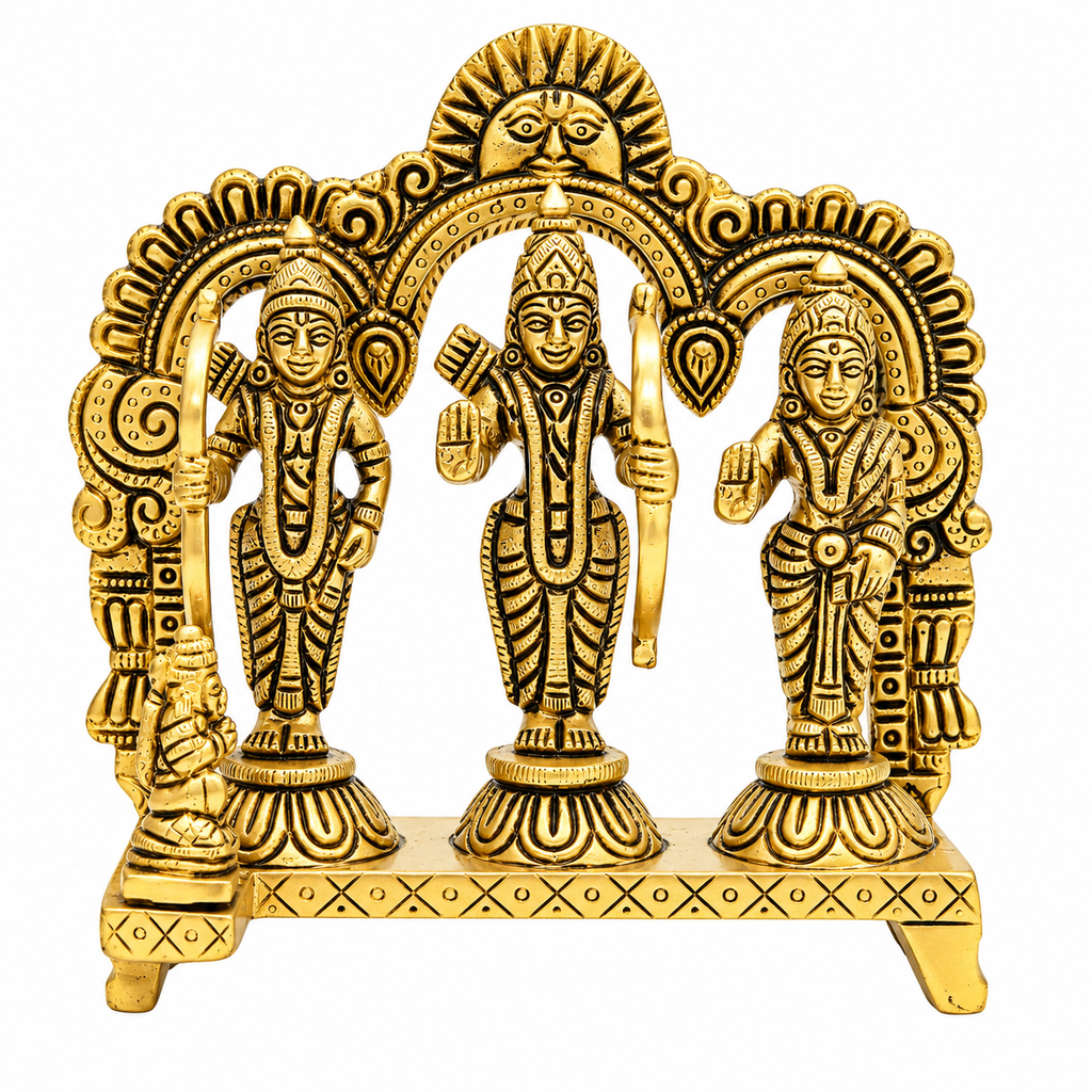 Brass Ram Darbar Murti with Hanuman Ji | Antique Golden Finish | Shri Ram, Sita, Lakshman Idol | 5.25 Inches