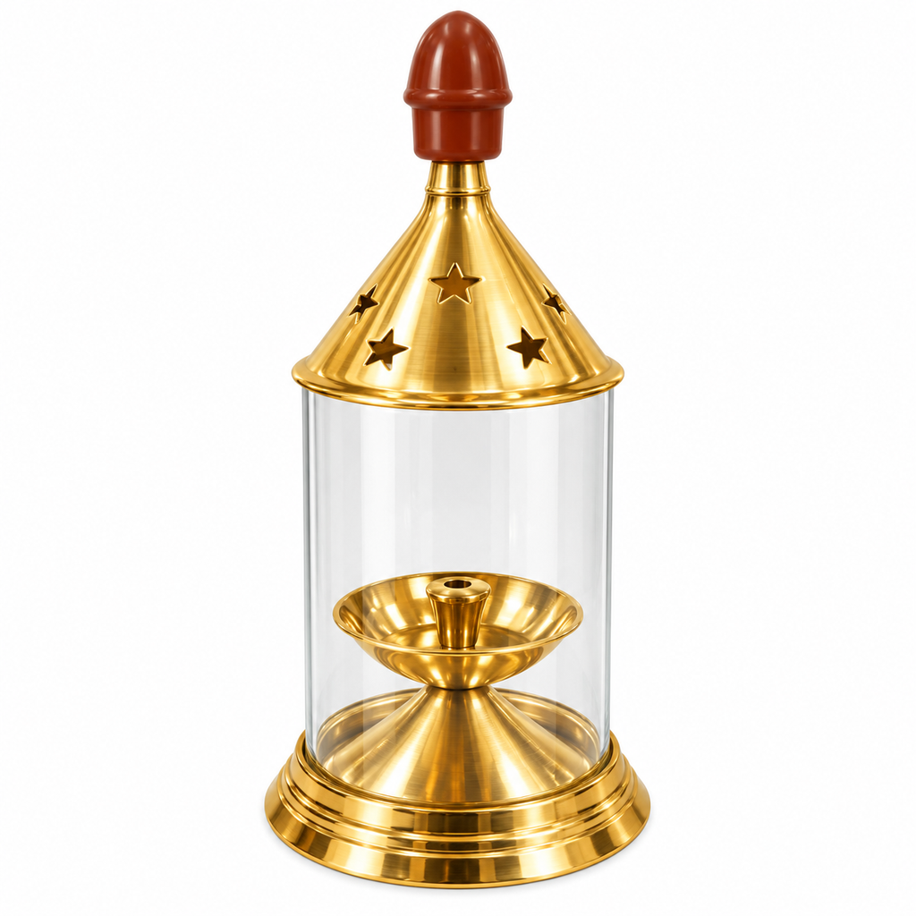 Brass Akhand Jyoti Diya with Glass Cover