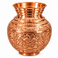 Designer Copper Kalash with Embossed Floral Design |