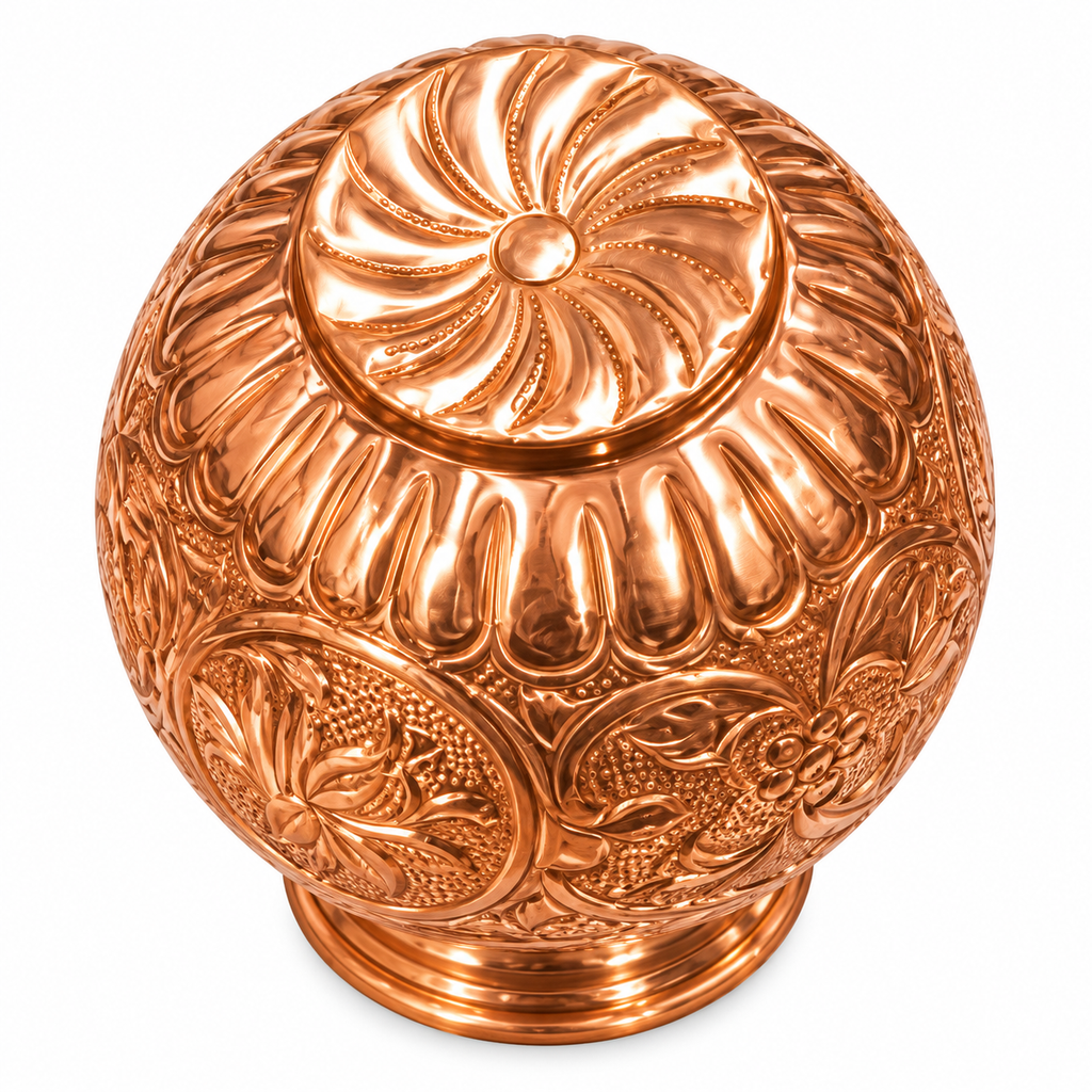 Designer Copper Kalash with Embossed Floral Design |