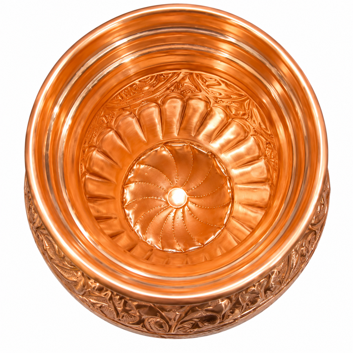Designer Copper Kalash with Embossed Floral Design |