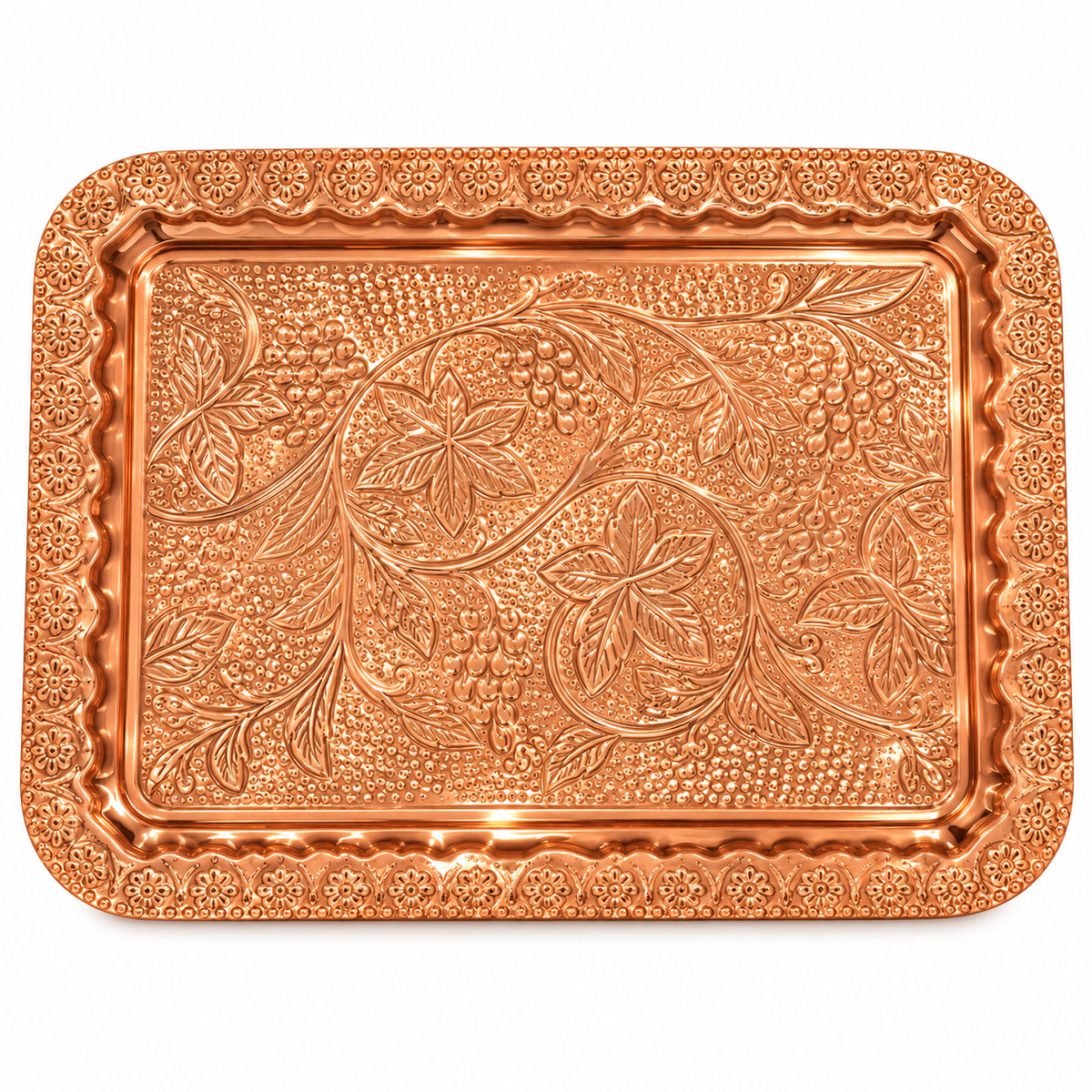 Embossed Floral Design Decorative Copper Tray