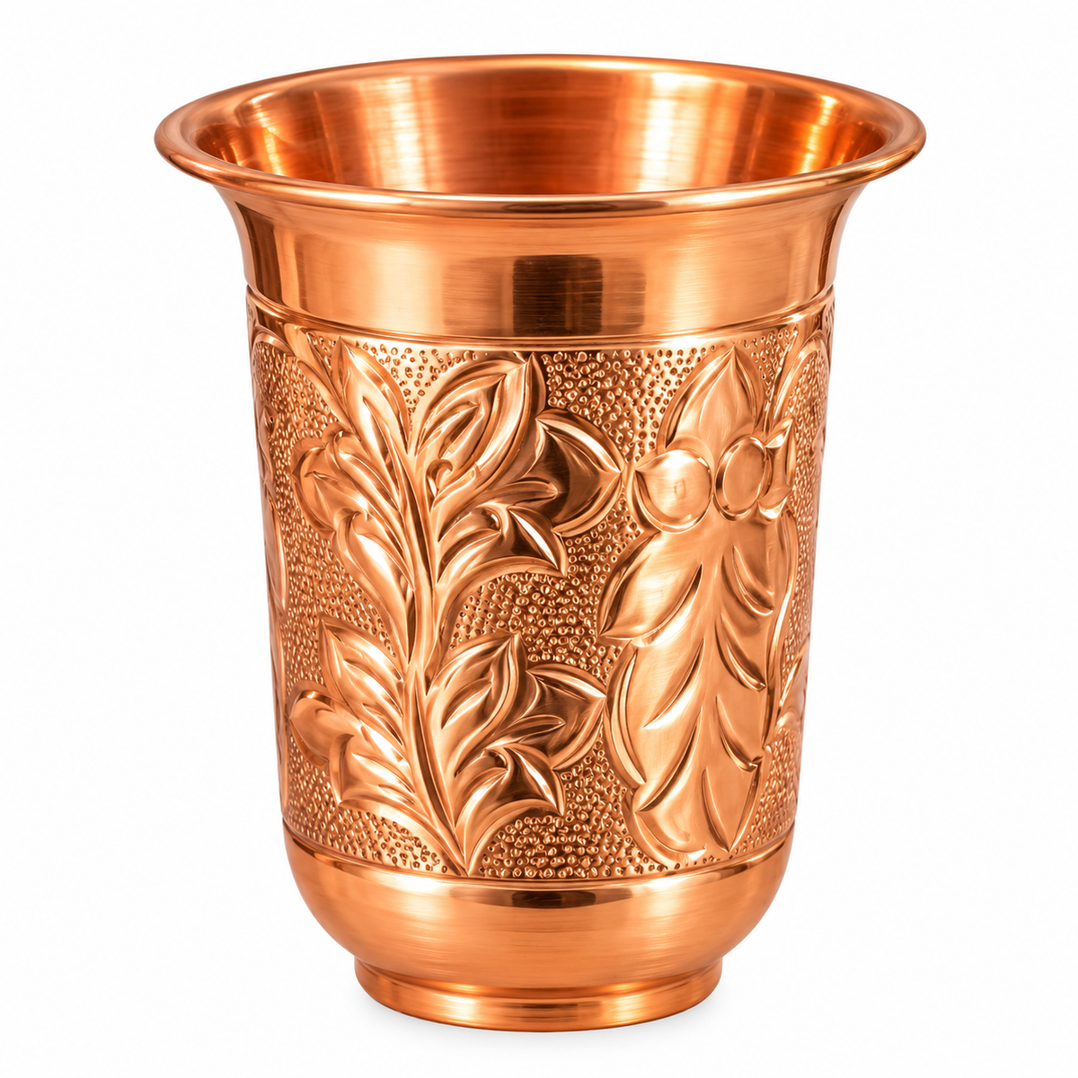 Pure Copper Designer Glass with Floral Embossed Design