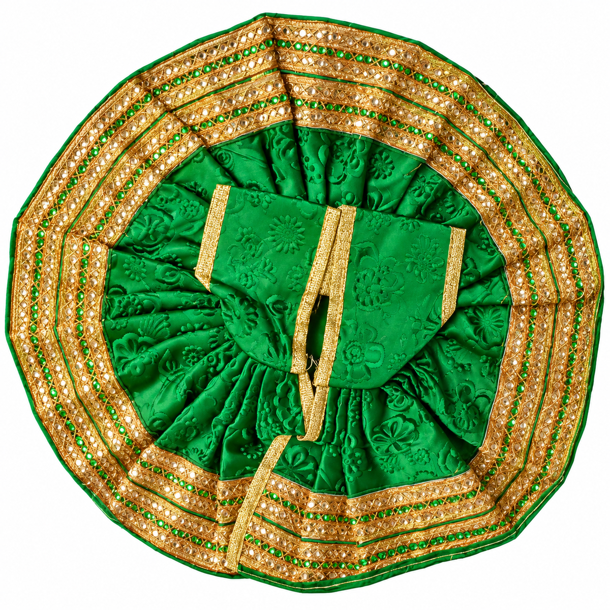 Green Designer Poshak with Heavy Golden Border | Kanha Ji Dress