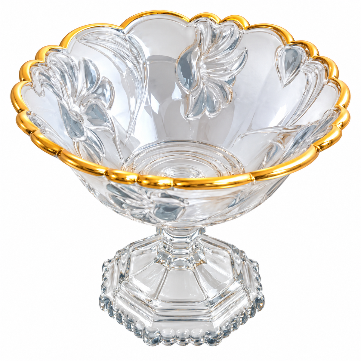 Premium Glass Pedestal Bowl with Floral Design